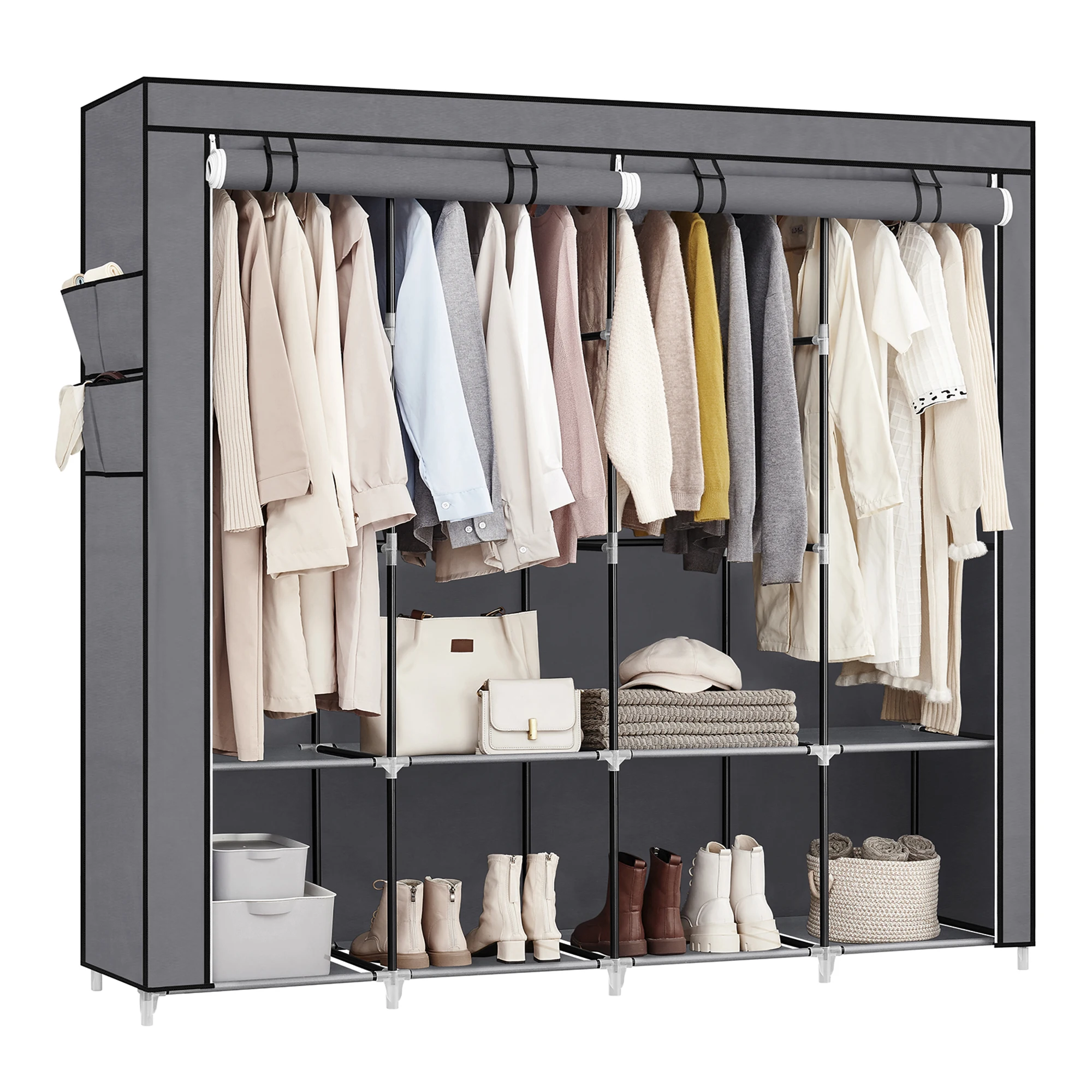 

SONGMICS Portable Closet, Wardrobe Closet Organizer with Cover, 4 Hanging Rods and Shelves, 4 Side Pockets