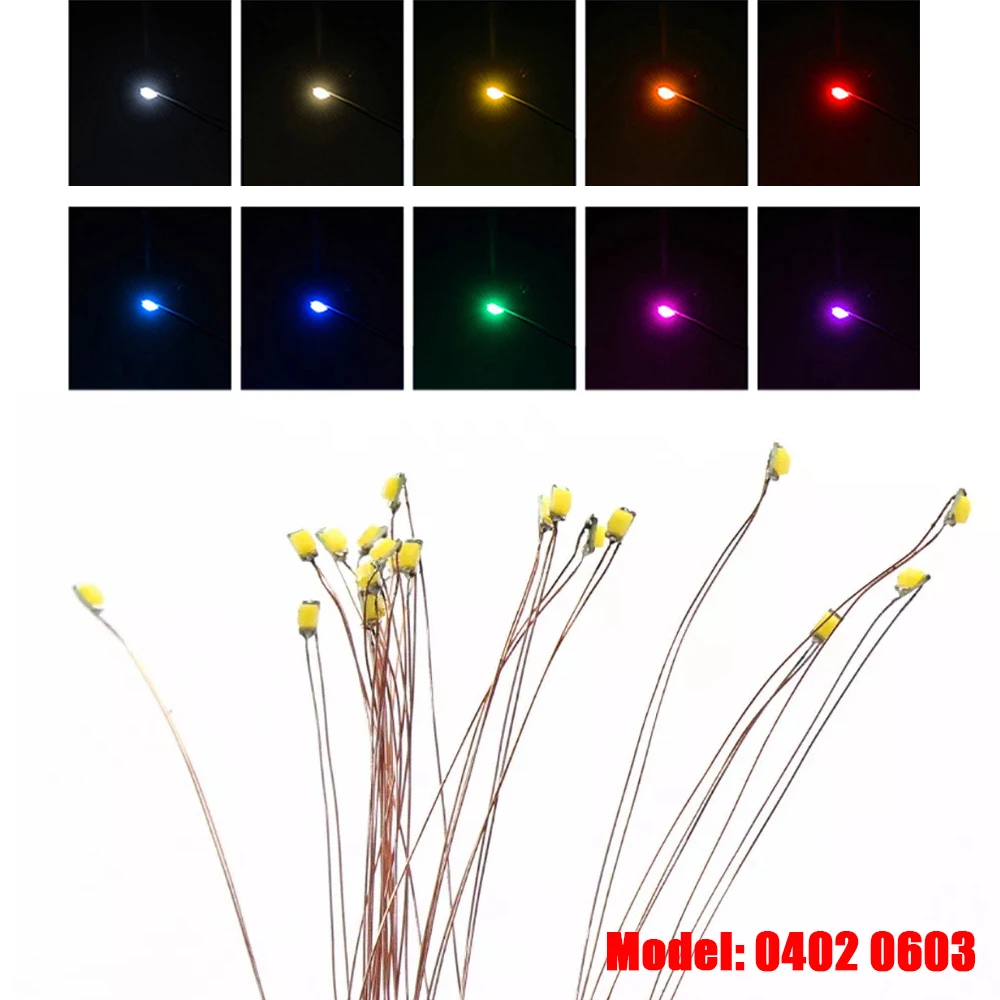 10Pcs/lot 0402 0603 SMD LED Pre-wired Micro Led Lamp 3V 20cm Miniature Model DIY Lights Railway Scenes Model Building Kits Toys