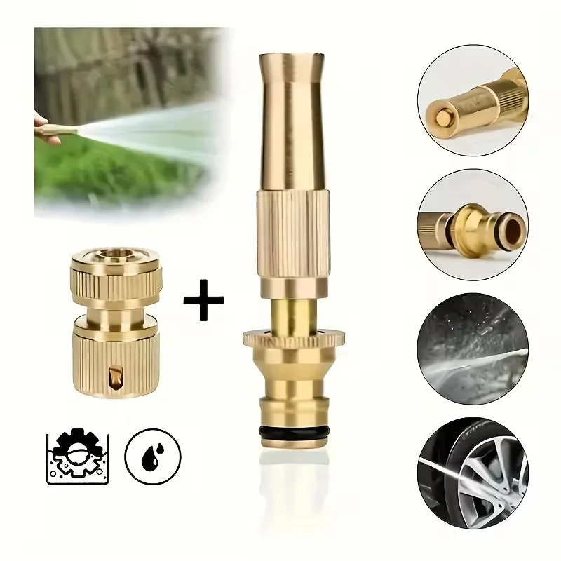 Brass High Pressure Water Gun Nozzle Adjustable Direct Spray Quick Connector Garden Home Hose Irrigation Sprinkler