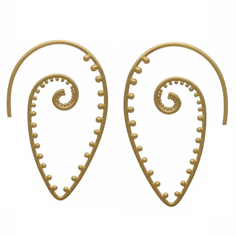 Gypsy Gold Color Hollow Spiral Hoop Earrings Ethnic Jewelry Whirl Metal Design Loop Earrings For Women