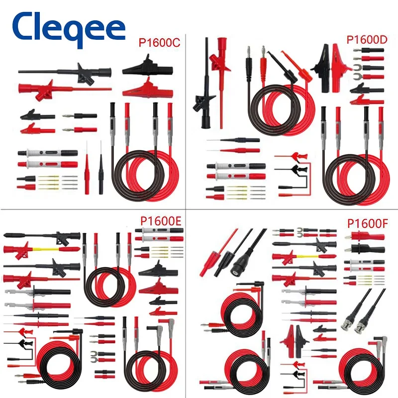 Cleqee P1600 series Multimeter Test Lead Kit 4mm Banana Plug-Test Cable Test Probe IC Hook Clips Automotive Repair Tool Set