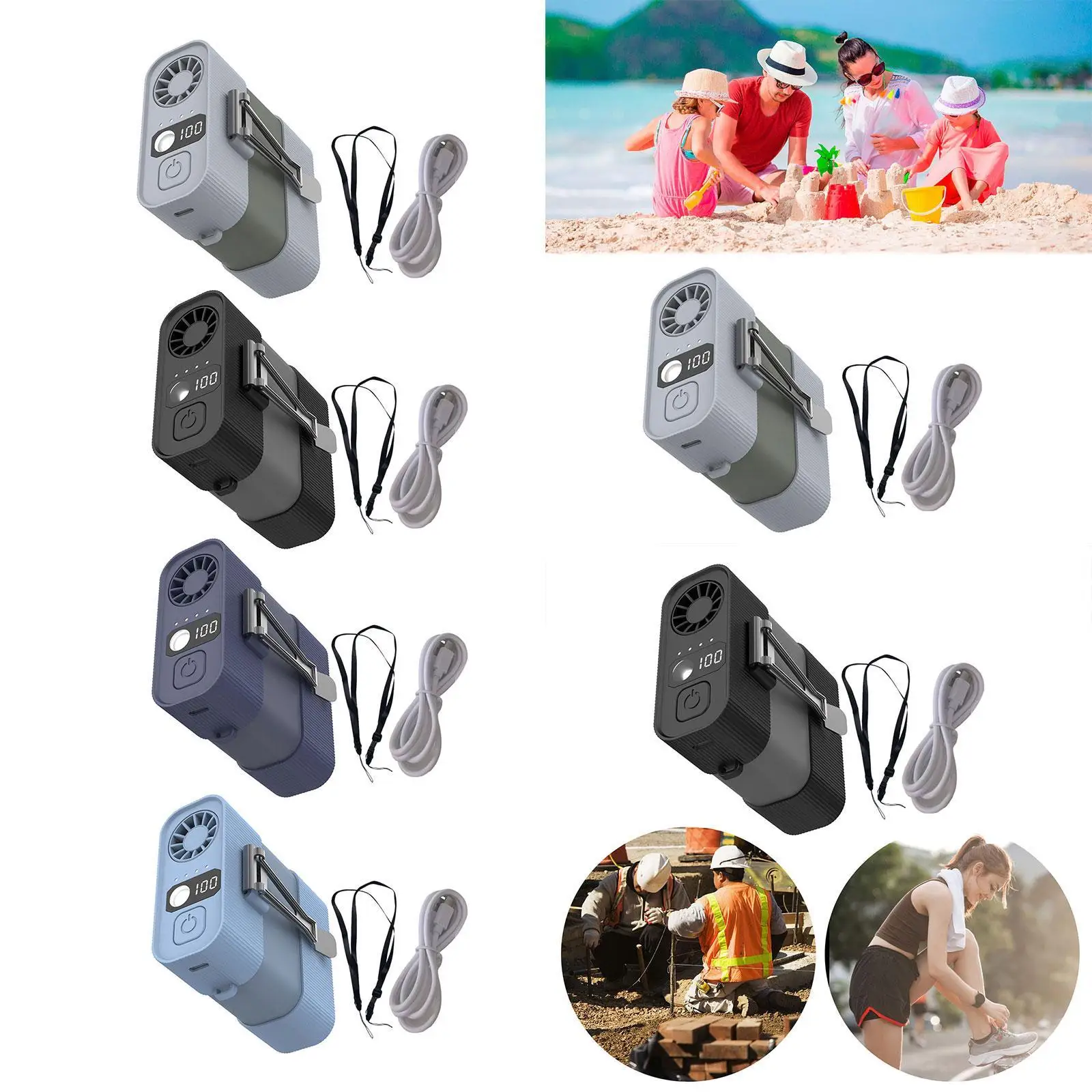 مروحة خصر محمولة، مروحة صغيرة خفيفة الوزن قابلة لإعادة الشحن، مروحة معلقة للرقبة، مروحة يمكن ارتداؤها للبستنة، التخييم الصيفي، موقع العمل في الهواء الطلق