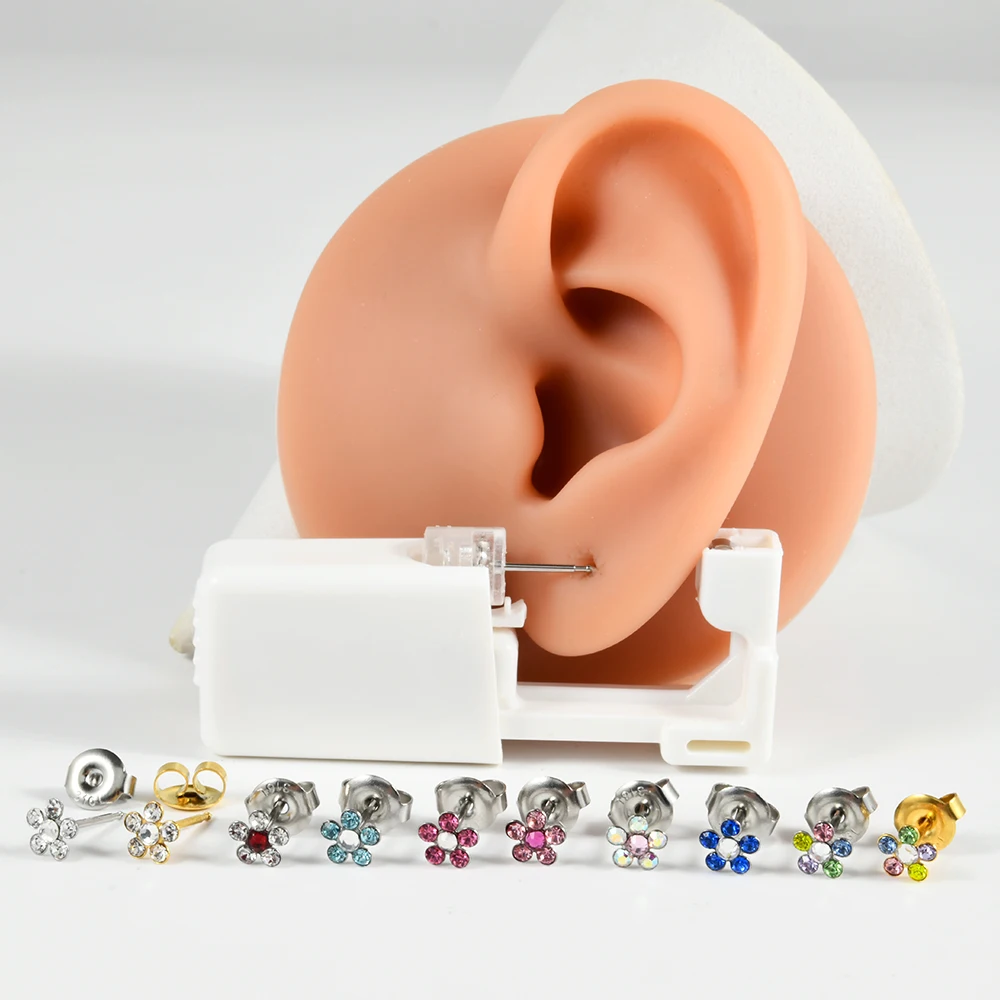 1PC Disposable Sterile Ear Piercing Unit Flowers Crystal No Pain CZ Ear Studs Earrings Tragus Cartilage Helix Piercing Jewelry