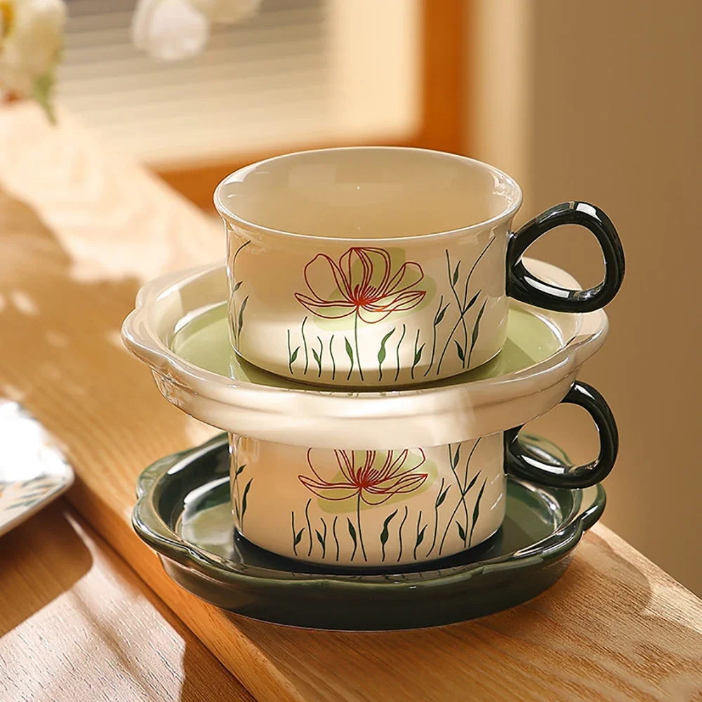 Vintage Ceramic Cup and Saucer French Style Creative High Grade Restaurant Homehold Drinkware Milk Coffee Cup Saucers