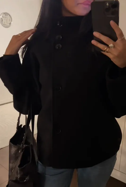 Dunkelblaue Wolljacke für Damen, 2025, Frühling, einreihig, Stehkragen, lockerer weiblicher Mantel, Bürodame, Straße, kurze Oberbekleidung, Tops – Detail 27