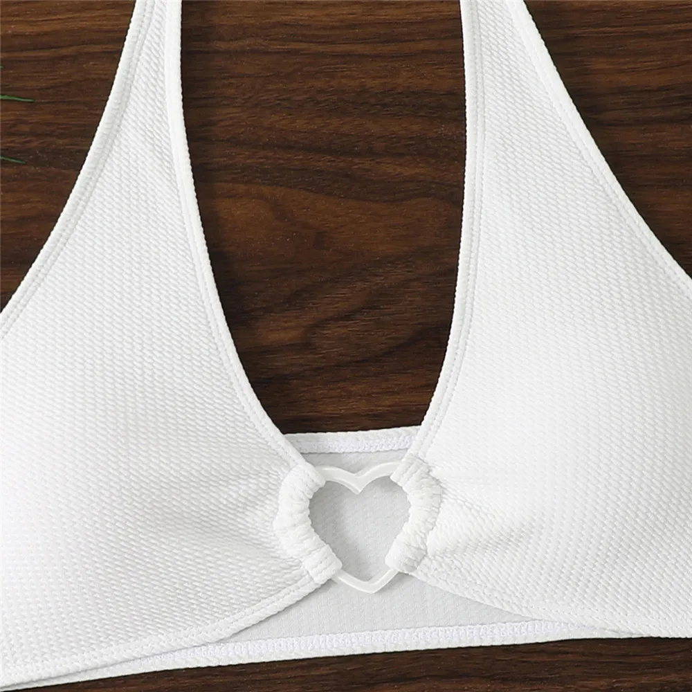 Solid White String Halter Bikinis Sets 2025 Sexy Swimsuit Women Heart Ring Linked Swimwear Bathing Suit Beach Wear Bikini Damen