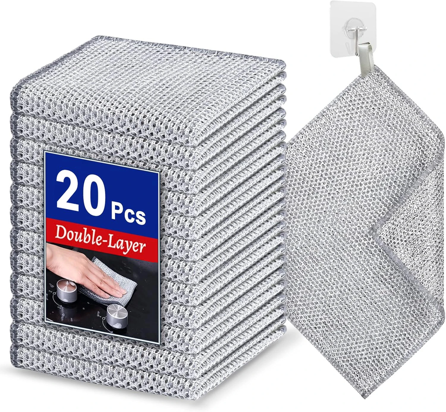 20/2pcs Thickened Steel Wire Cleaning Cloth Non-Scratch Double-layer Iron Microfiber Mesh Dishrag Washing Pot Rags Kitchen Towel