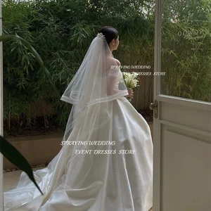 Koreanisch sprühen maßgeschneiderte Hochzeitsfotografie aus Schultergeschwindigkeit Hochzeitskleid zum langen Bodenstahl Roker Roker Hochzeitsgewand 8 Hauptverkäufe reibungsloser Hochzeitskleid Satin - №8