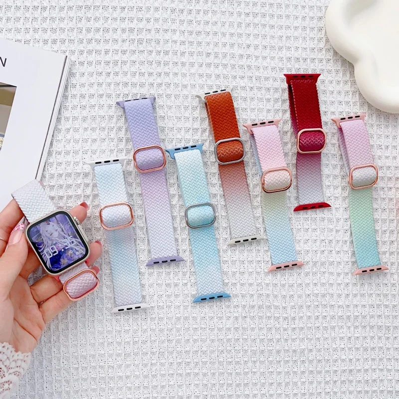 Nylon braided Strap For Apple Watch UItra 49mm 41mm 45mm 44mm 40mm 42mm Adjustable Elastic Band iWatch series 8 7 6 5 4 SE Belt