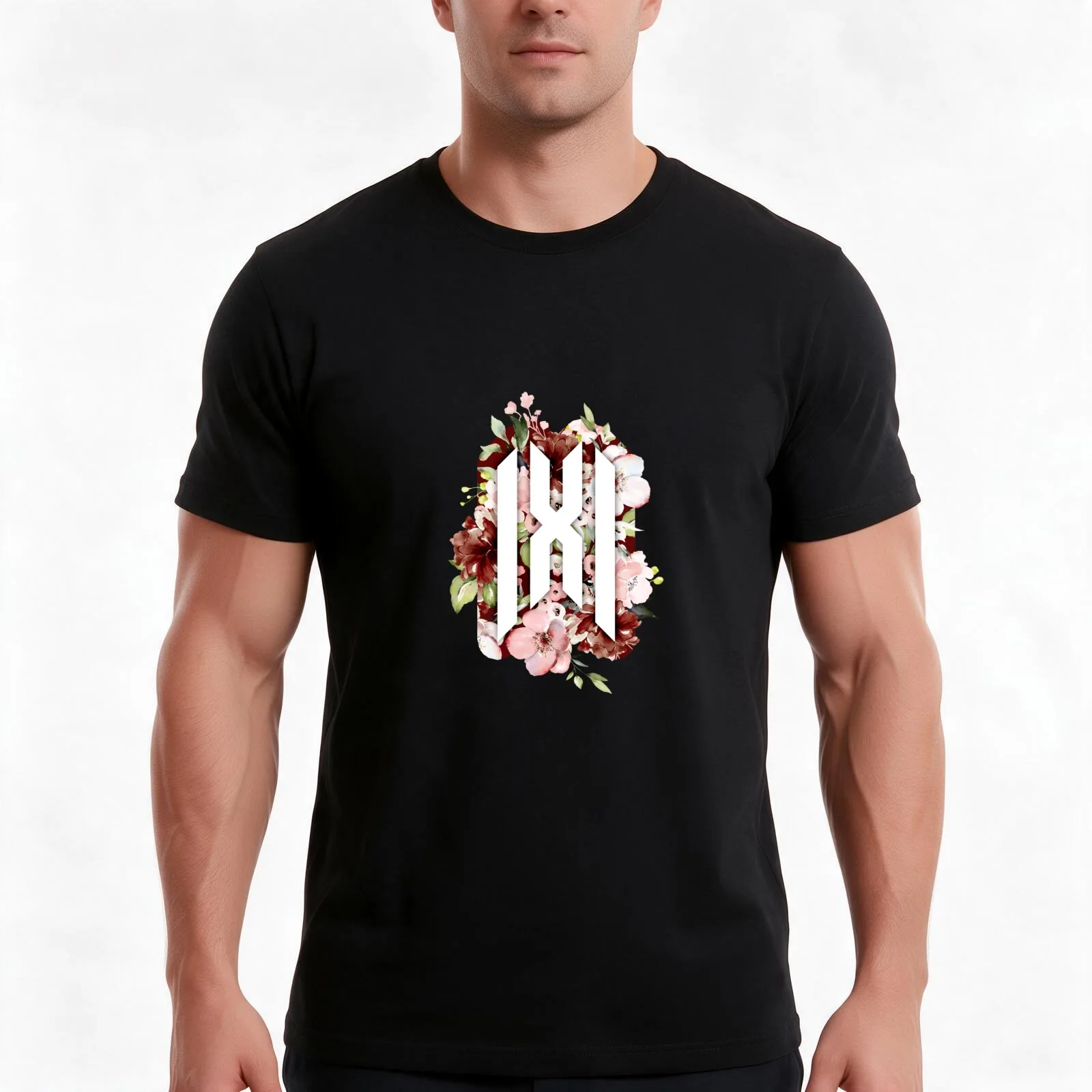Monsta X Floral 2 T-Shirt, Summer Casual Cotton Tee, Oversized Streetwear Tops, Vintage Graphic Print, Loose Fit Short Sleeve