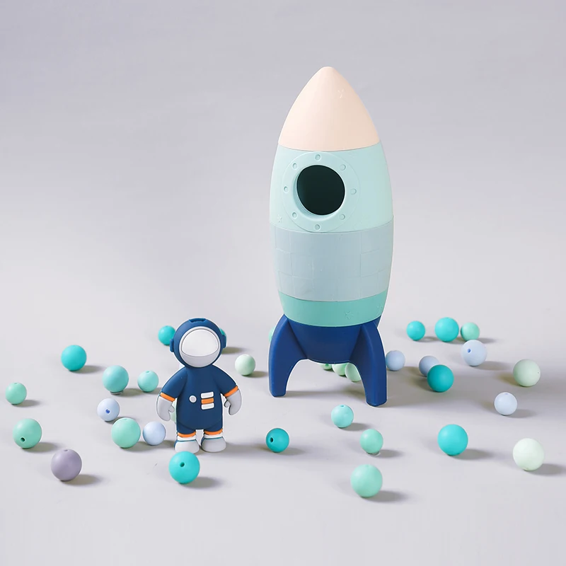 Blocos de construção de silicone do bebê Brinquedo astronauta Jogo de quebra-cabeça de empilhamento Mordedor de silicone comestível