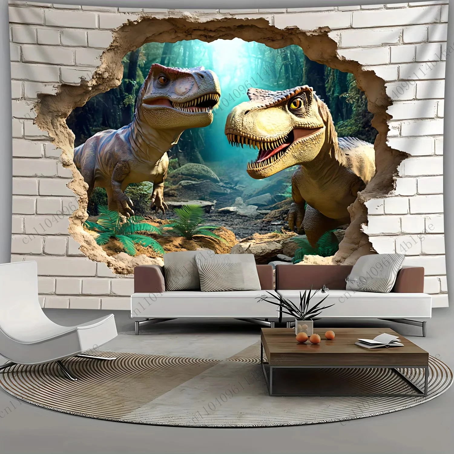 

3d-Style Dino Image & Forest Backdrop Wallpaper Sticker Room Decorating Item Wall Tapestry