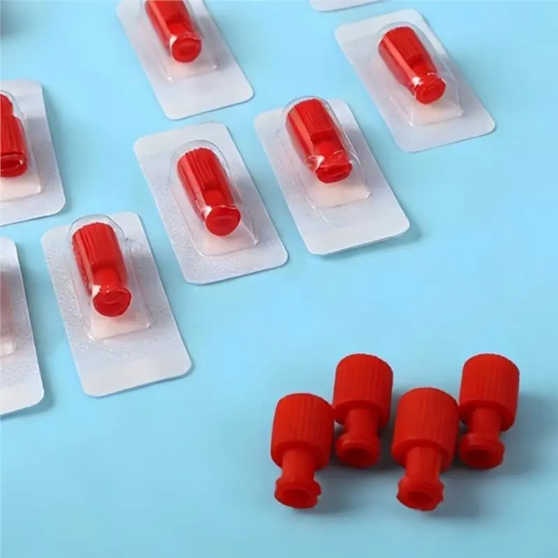A03F-Doppelfunktions-Luer-Lock-Kappen, 100 Stück, für männliche/weibliche Anschlüsse, sterile Luer-Stopper, rote Verschlusskegel – Detail 3