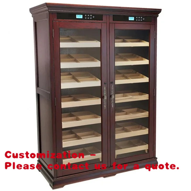 

Customize.Premium Double-Door Commercial Humidor Cabinet 4000 Cigars Capacity Electronic Rich Cherry Wood Wall Cabi