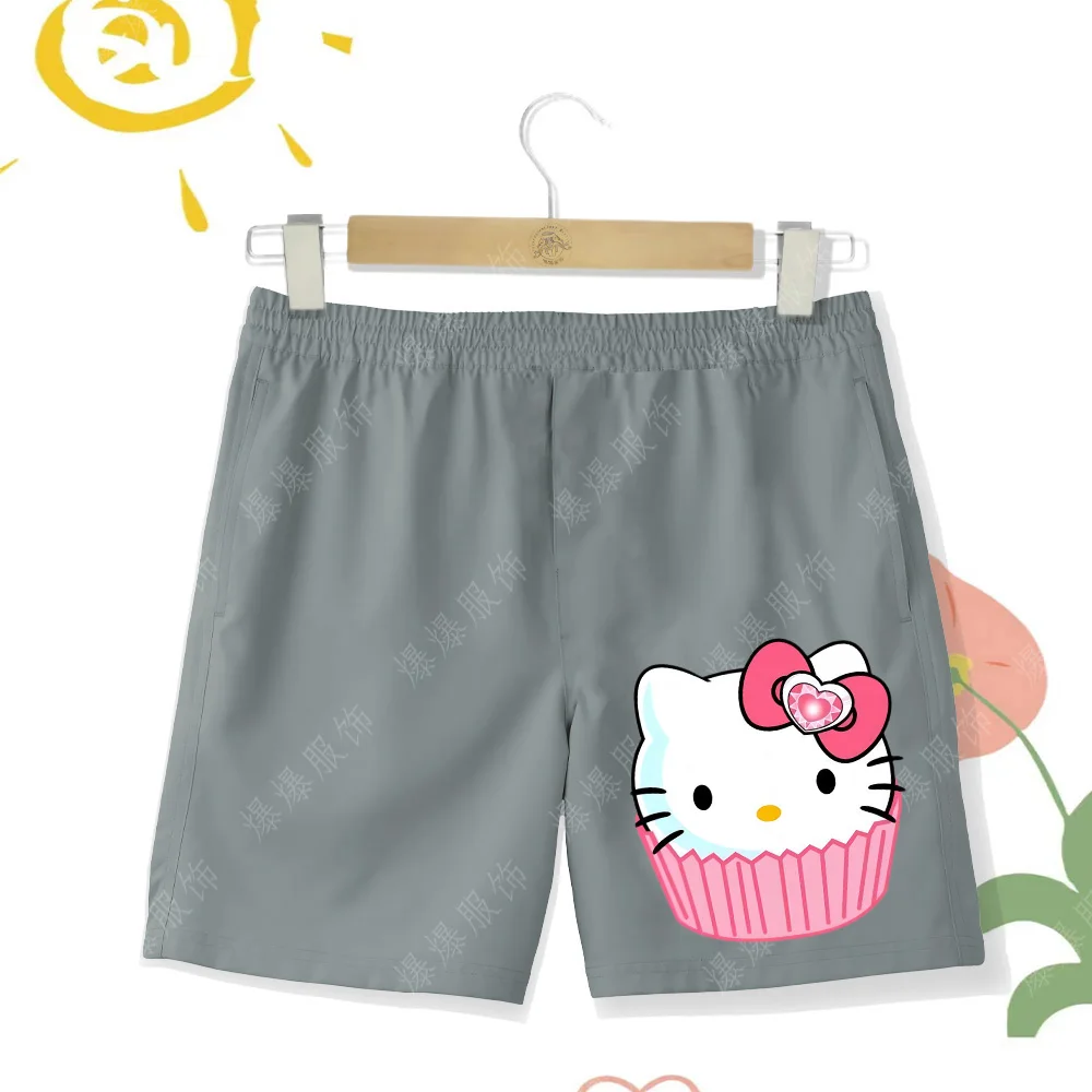 New Summer Children's Beach Pants Outdoor Sports and Playing Cute Print Hello Kitty Breathable Quick Drying Multi color Shorts