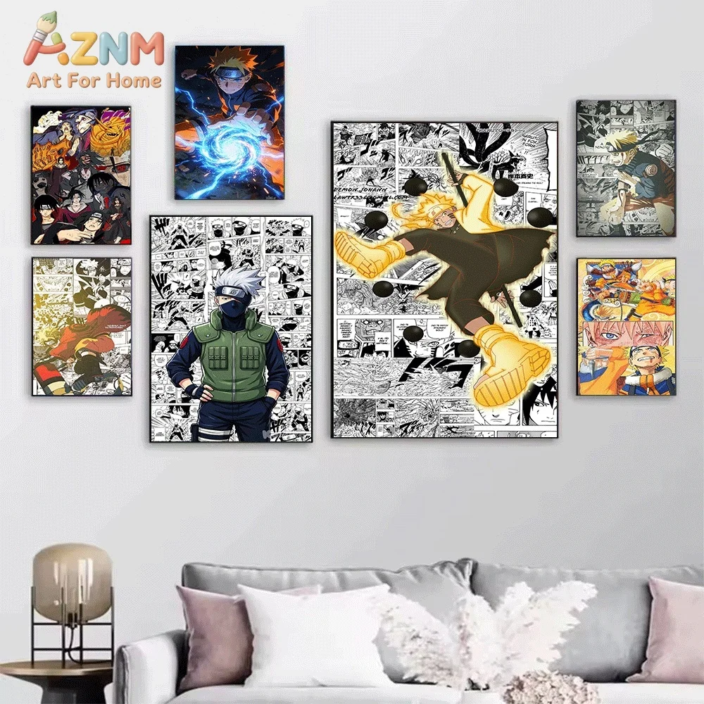 AZNM Naruto Six Paths Mode Comic Background Canvas Wall Print, Uzumaki Naruto Anime Ninja Art Poster, Unframed Canvas Painting