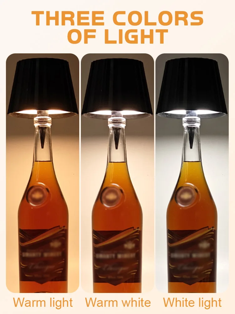 Wireless Bottle Lamp LED Wine Bottle Base Rechargeable Vases Led Light Battery Operated Bar Dining Mushroom Lamp Holder Decor