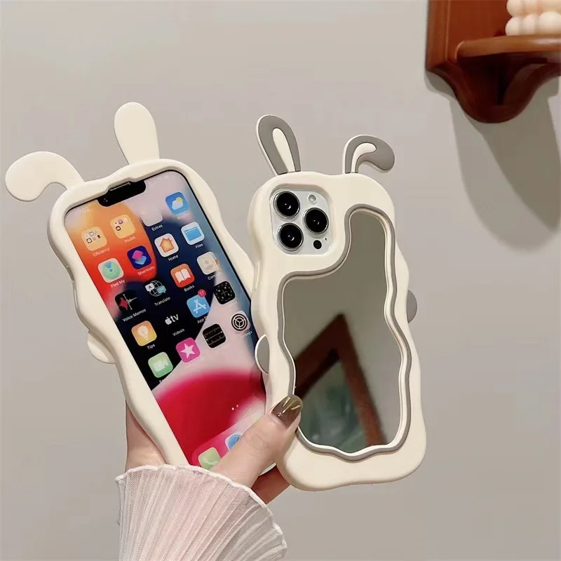 Suitable for Iphone14promax Apple 13/12 Silicone Case 15 Cute Rabbit Ears Makeup Mirror 7plus/8plus/Xsmax/Xr/Xs/11promax Phone C