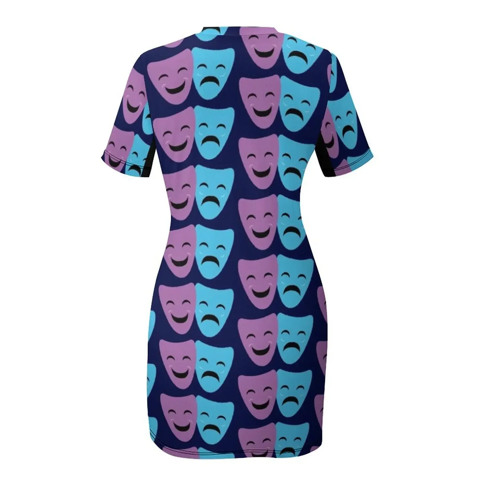 Blue and Purple Comedy and Tragedy Drama Masks Short-Sleeved Dress birthday dresses for women Aesthetic clothing view 5