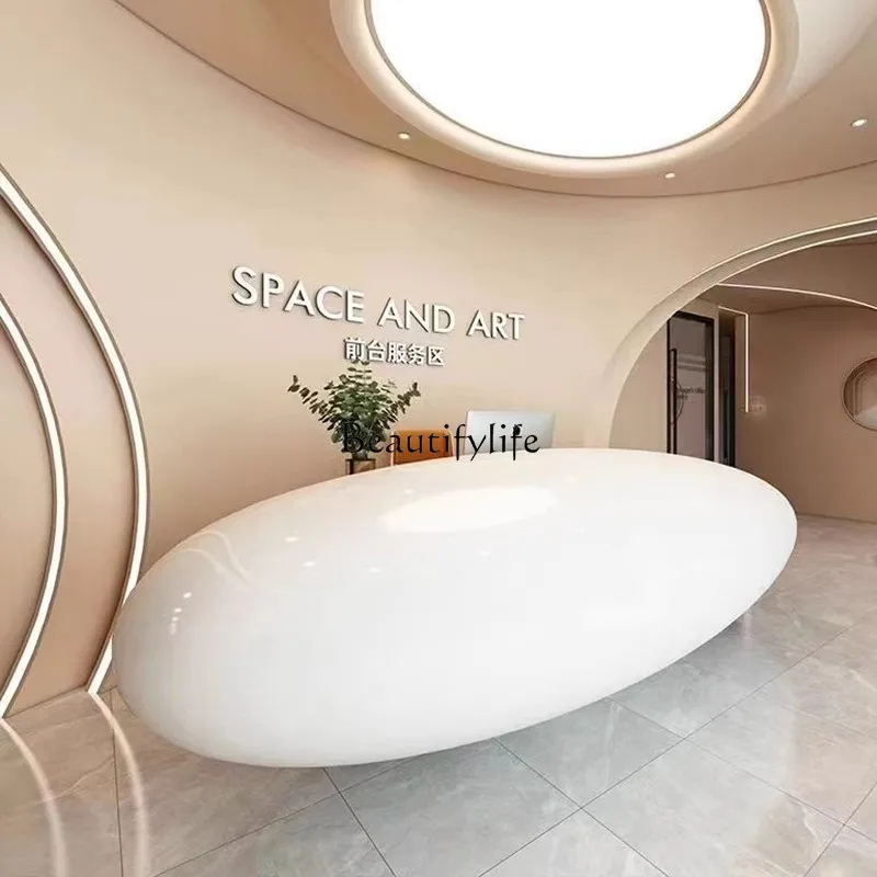 Company front desk welcome special-shaped beauty salon white paint cashier reception desk table