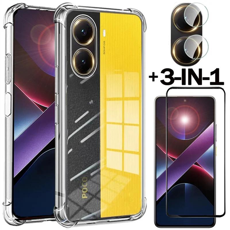 3-in-1, Glass Case for Poco X7 Pro 5G Soft Clear Shockproof Silicone Phone Cases Pocophone X7 Pro Cover Xiaomi Poco X 7 Pro Case