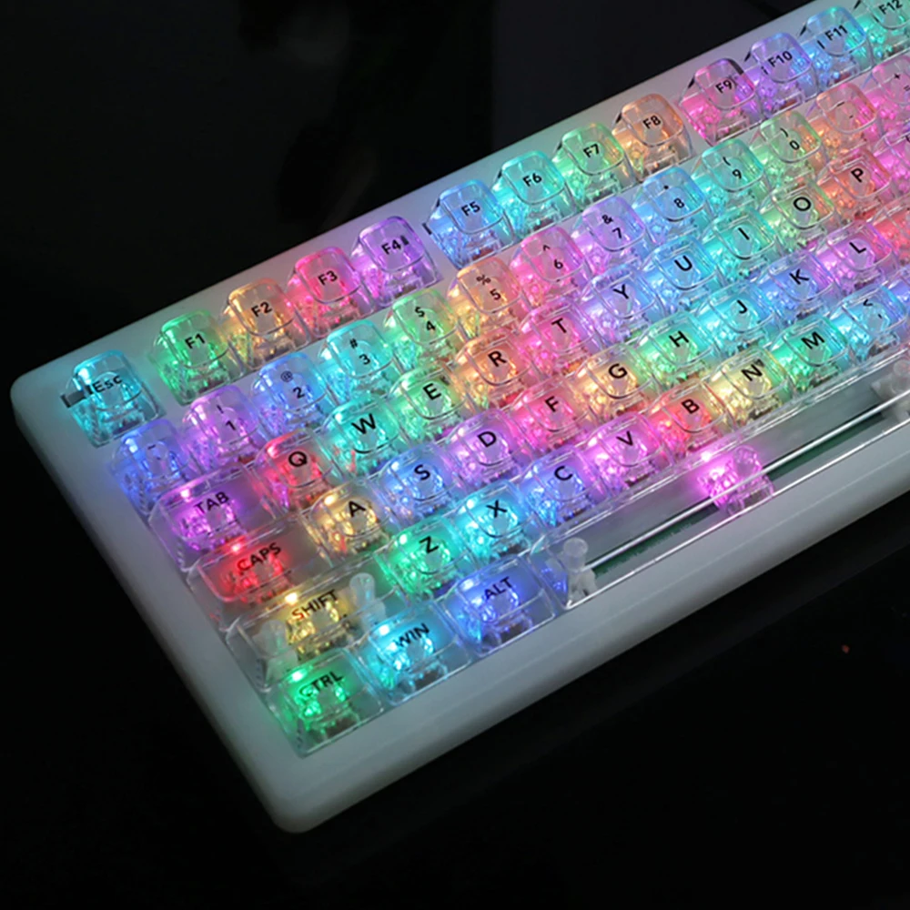 USLION 115 Keys OEM Profile Colorful Full Transparent Keycaps PC Clear Gaming Mechanical Keyboard Key Caps for MX Switches