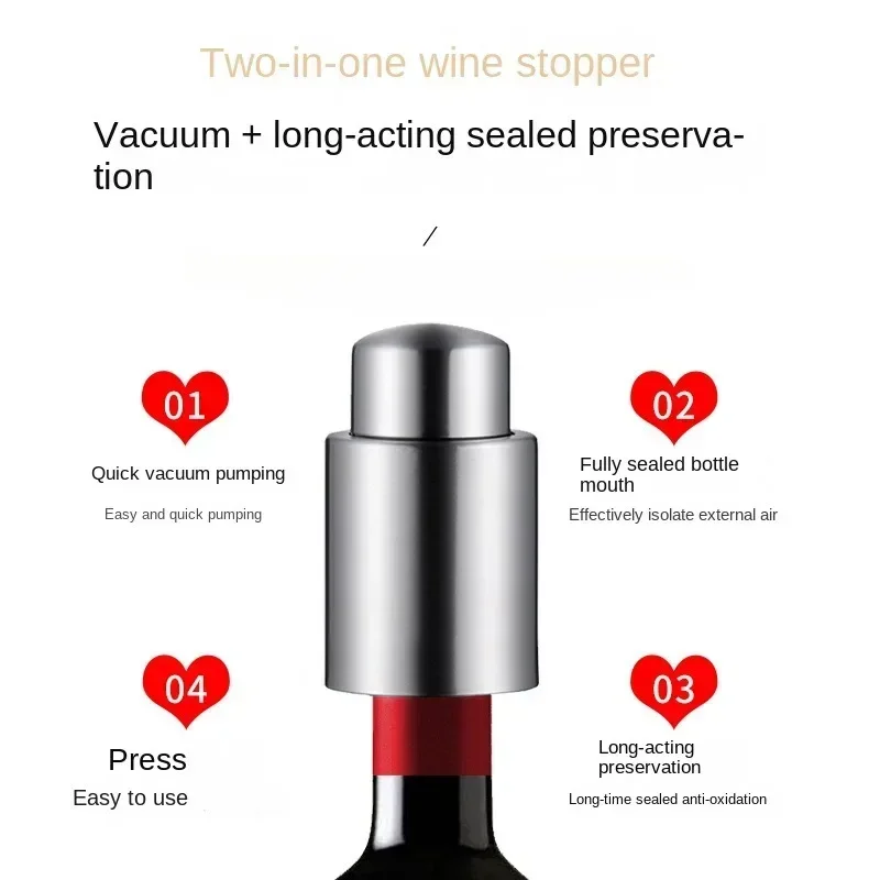 Wine Plug Vacuum Retain Freshness Champagne Stopper Red Wine Stopper Stainless Steel Wine Bottle Cap Leak-Proof Sealing