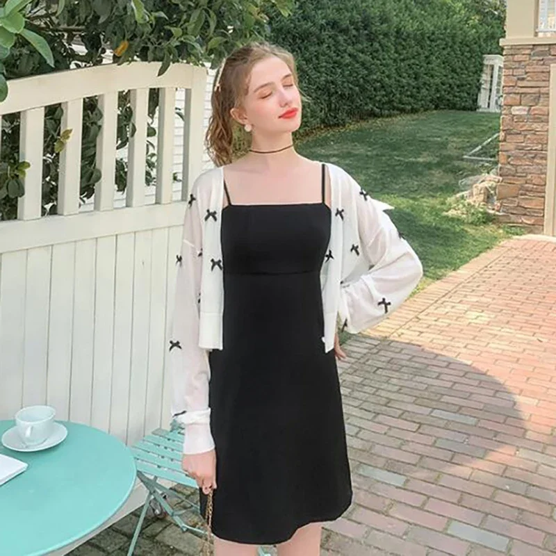 Autumn Women Knitted Coat Bow Decoration Long-sleeved Slim Sunscreen Jacket Ladies Breathable Sweet Cardigan