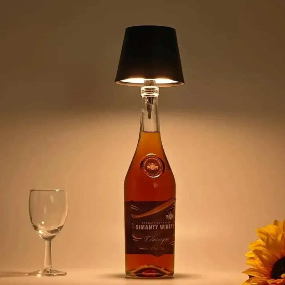 LED Wine Wireless Table Lamp Bottle Base Rechargeable Vases Light Touch Switch Bar Dining Lamp