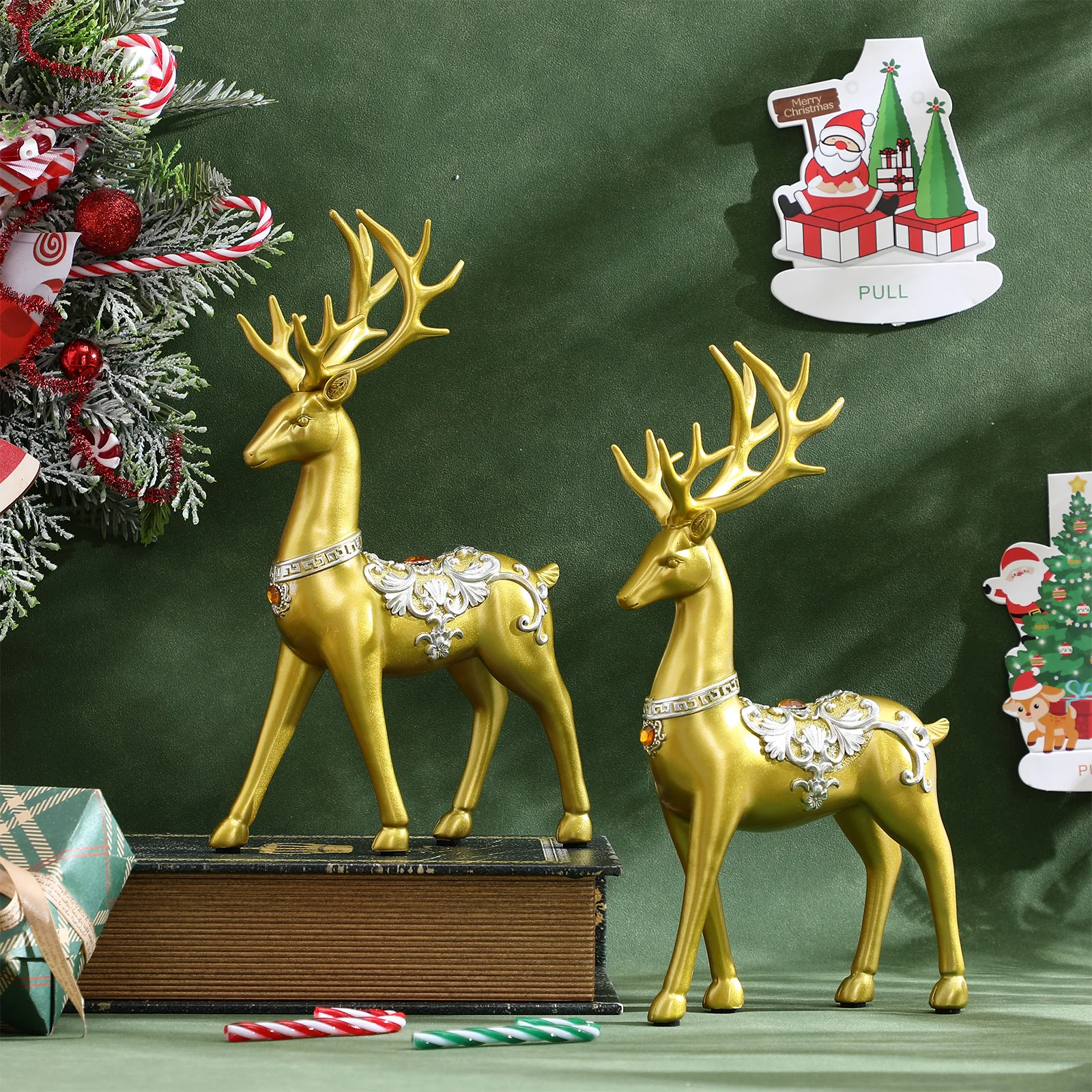 

1Set Decorative Elk Crafts Realistic Resin Elk Statue Home Garden Office Desktop Ornament Xmas Party Gift Landscape Sculpture