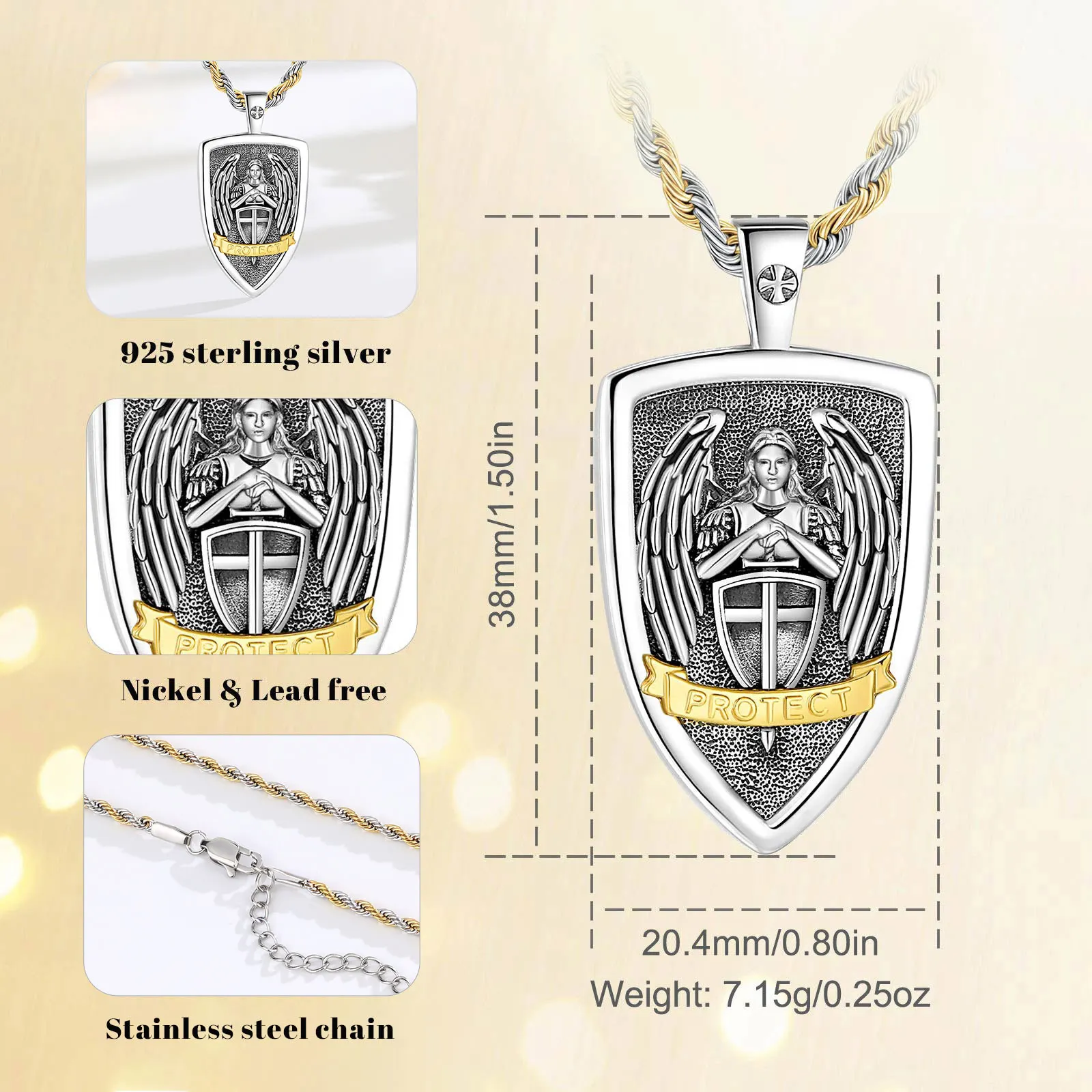 Eudora Saint Michael Necklace 925 Sterling Silver Shield Cross Archangel Pendant Religious Protection Jewelry Festival Gift
