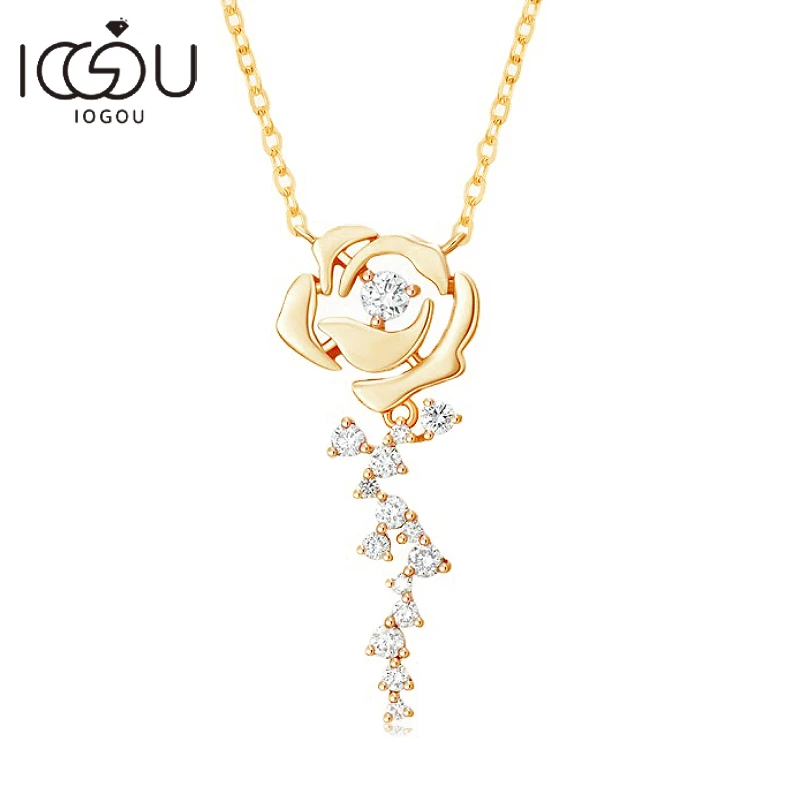 IOGOU Light Luxury Rose Pendant Necklace Real Silver 925 Chain D0.56CT Moissanite Necklace for Women Birthday Valentine Day Gift