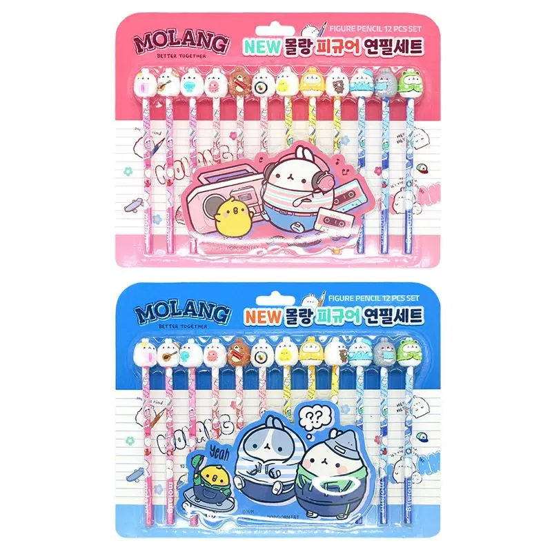 NEW Molang figure pencil set 12 original Handeep B color random character figure Elementary handwriting birthday gift