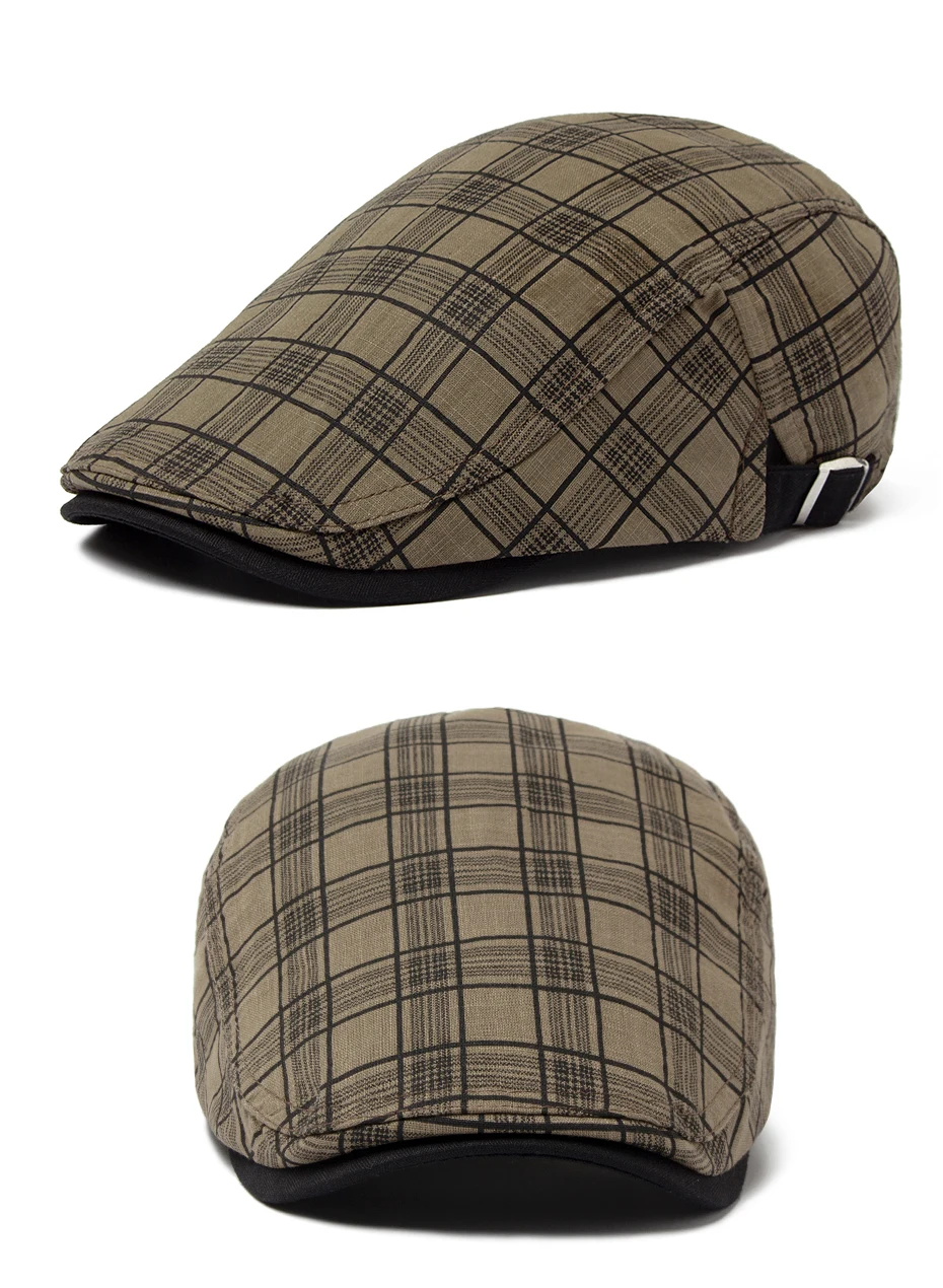 CNTANG Neue Sommer Dünne Baskenmütze Mode Männer Vintage Plaid Baumwolle Leinen Visier Flache Kappen Für Frauen Berets Boina Casual Weibliche – Detail 4