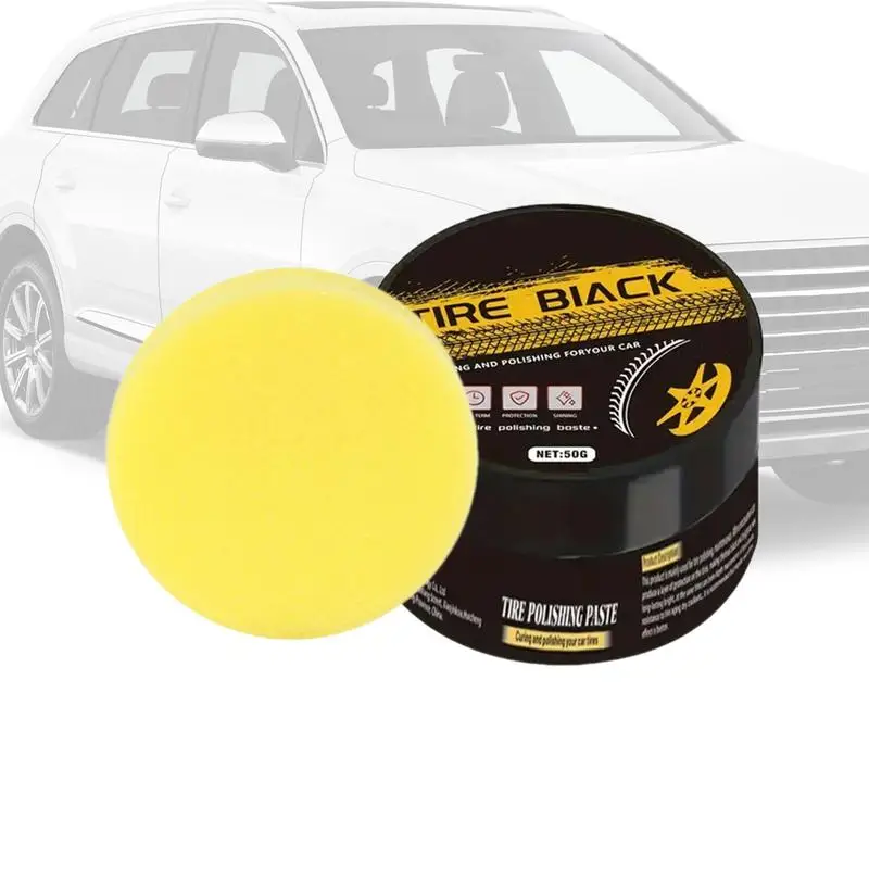 

Черный автомобильный осветлитель для шин, прочная глянцевая польская паста, многоцелевой 50 г, средство для быстрой чистки с губкой, высокая