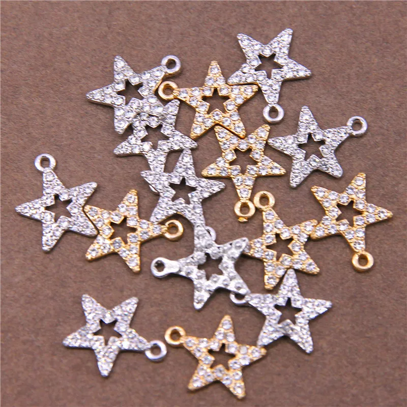 6pcs 15*16mm Mosaic Rhinestones Star Charm Connector for DIY Jewelry Making Bracelet Pendant Accessories