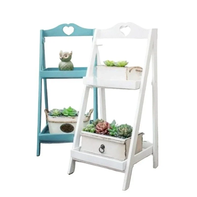 Retro wooden flower stand Several steps Floor-to-ceiling multi-layer square shelf Balcony Flower table American style