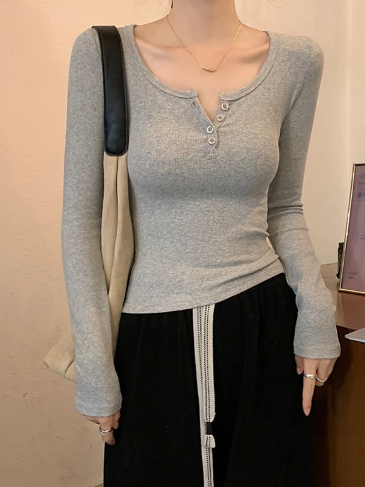 AOSSVIAO 2026 Autumn Women's T-Shirt Stylish Long Sleeve Solid Color O-Neck Slim Fit Base Tee Slim Fit Versatile Layering Top