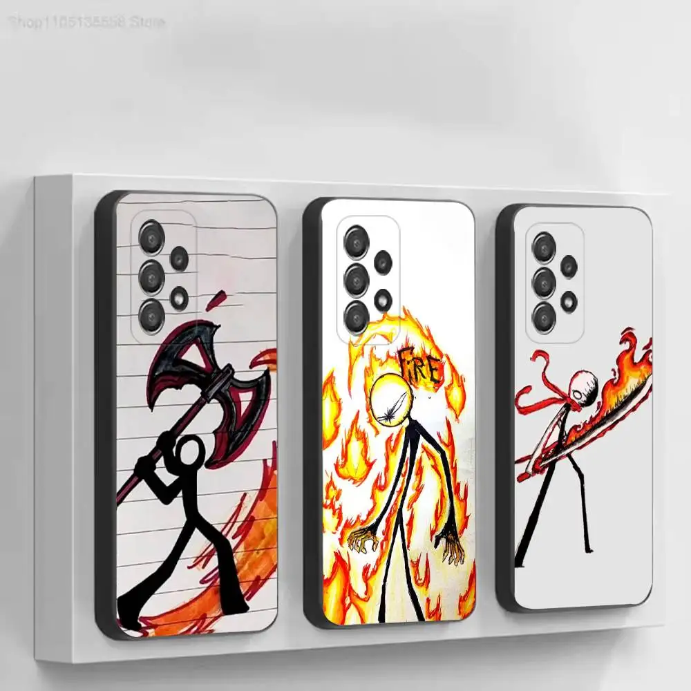 Anime S-Stickman Black Protective Cell Cover Soft case For Samsung S10,20,21,22,23,24,25,30Ultra Plus FE Lite