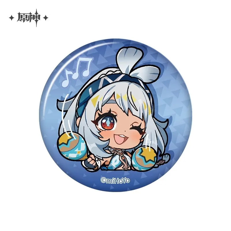 [Genuine] Game Genshin Impact Q.ver Emoticons Series Natlan Cosplay 58mm Round Badge Cartoon Anime Brooch Accessories Halloween