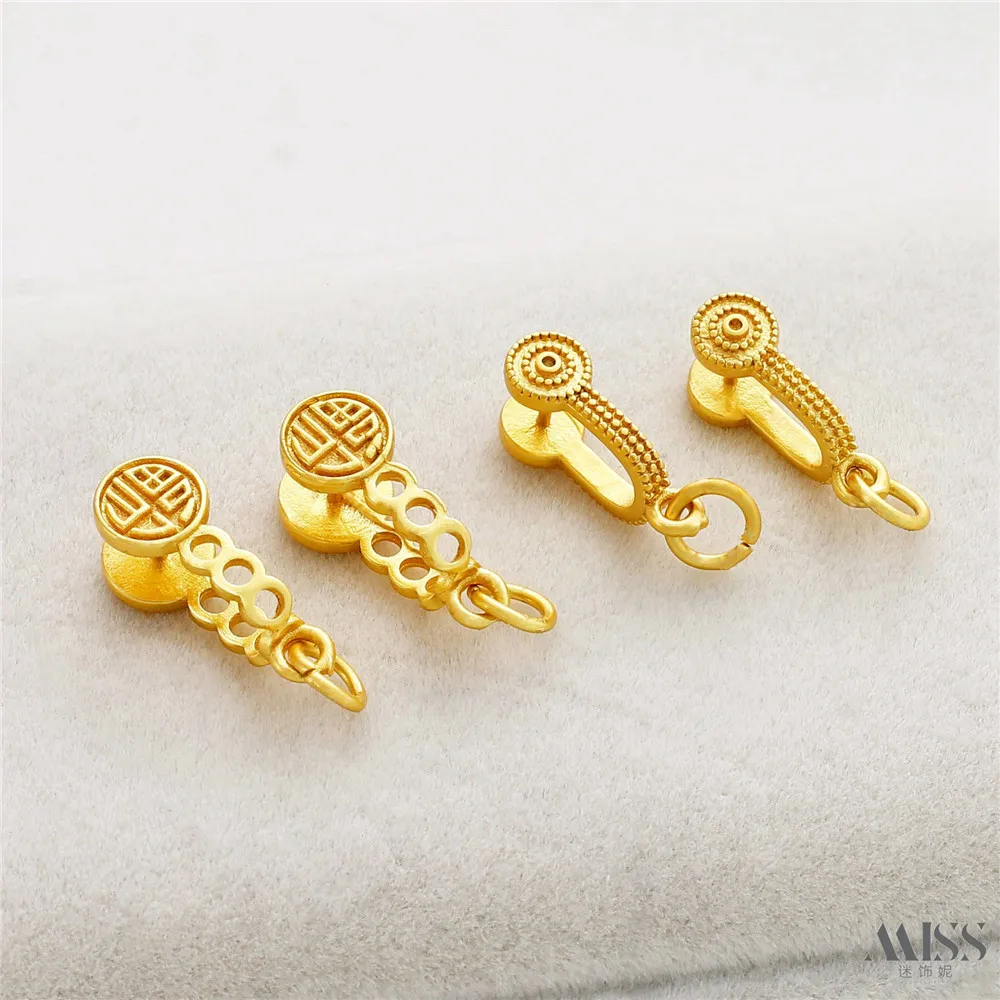 18K Gold Matte Gold Round Lucky Character Clip, Safety Buckle, Melon Seed Buckle, Claw Buckle, DIY Necklace Accessory