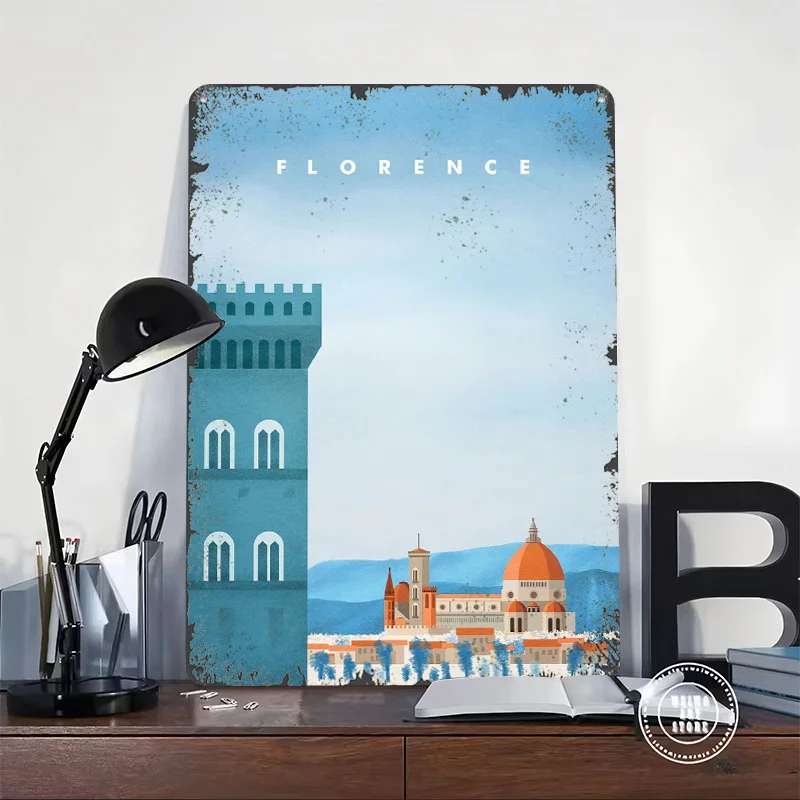 Florence Travel Personalized 3D Textured Metal Poster Wall Art Vintage Tin Signs for Decor Room Decoration At Home Wand Deko