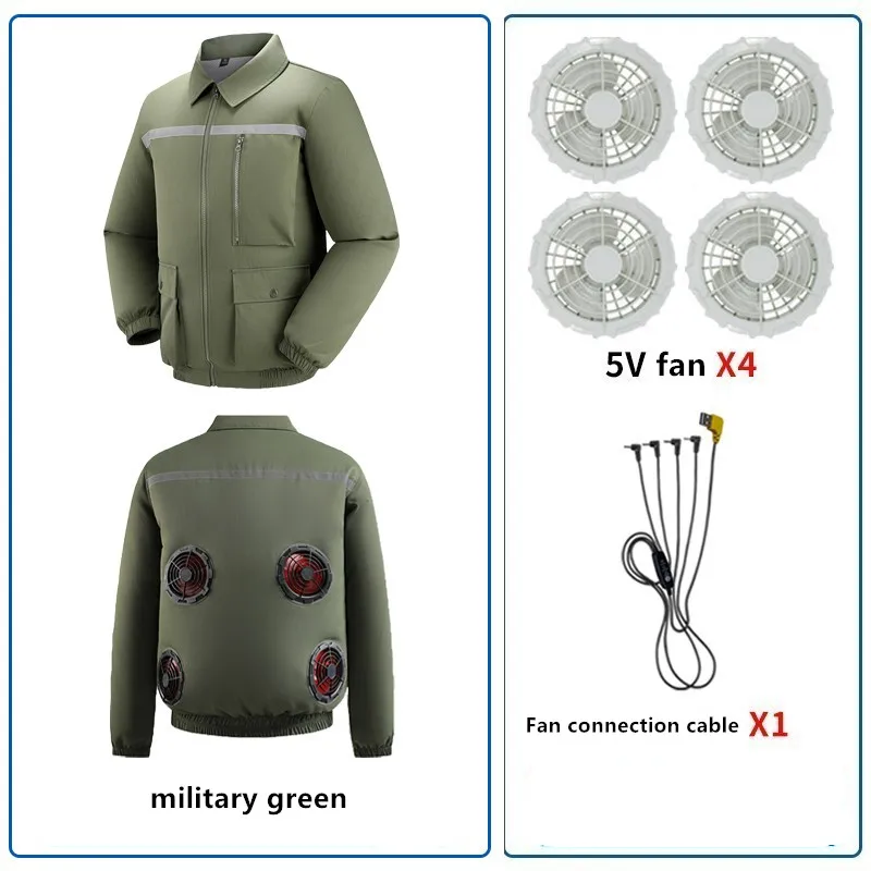 New Loose Summer Heatstroke Prevention Fan Jacket For Men'S Outdoor Construction Site Work Cooling Coat(Excluding Power Bank)