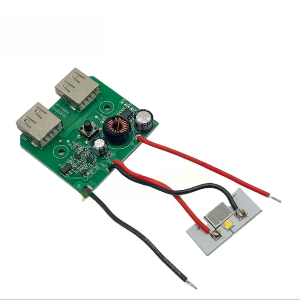 21V Lithium Battery Conversion Board With Dual USB Ports And LED Light For Power Tool Adapter 5V Discharge Module