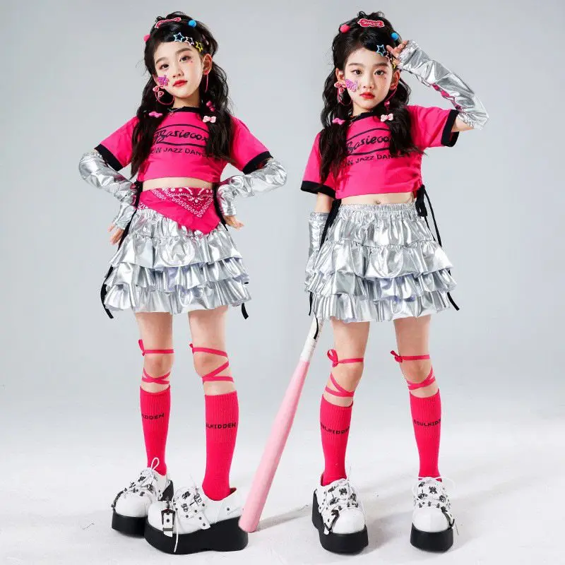 Kind Mädchen Jazz Dance Kostüm Kinder Straße Hip hop Dance Jazz Kpop Dance Kostüm für Mädchen rosa Outfit Streetwear Kleidung Sets