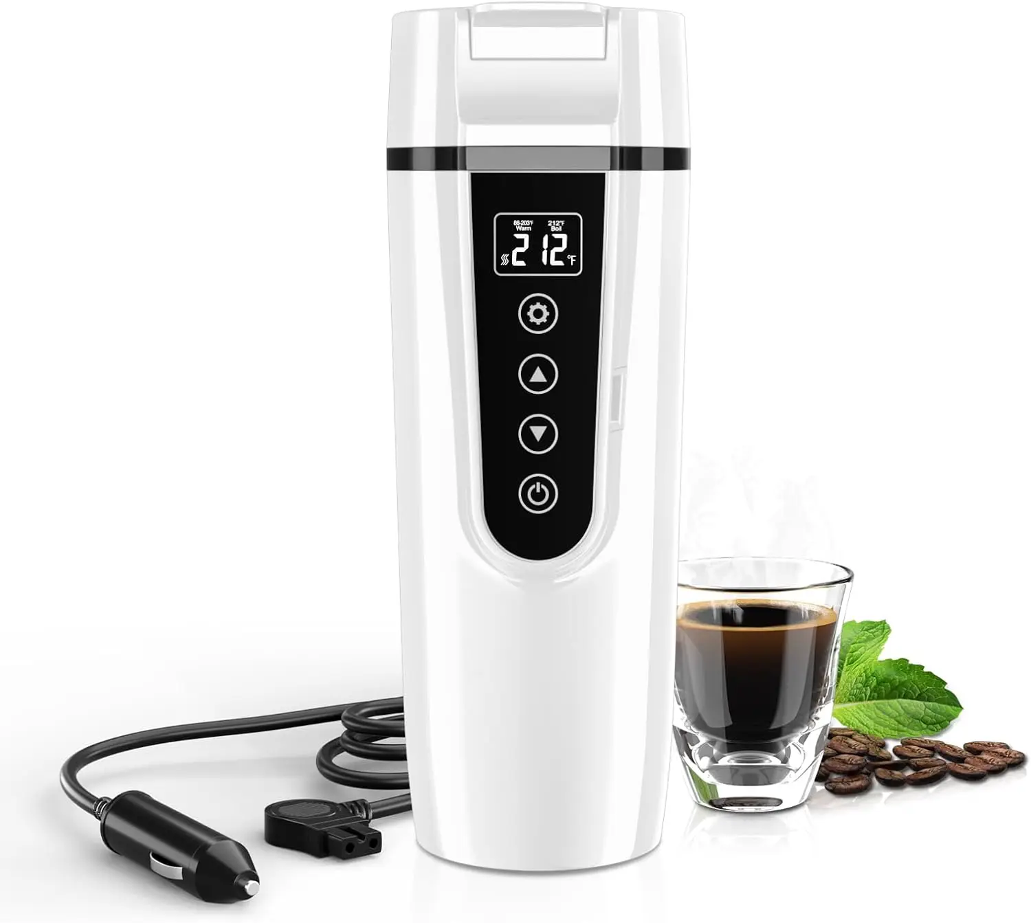 

Автомобильный электрический чайник 12 В/24 В, портативный водонагреватель из нержавеющей стали 400 мл с контролем температуры, белый