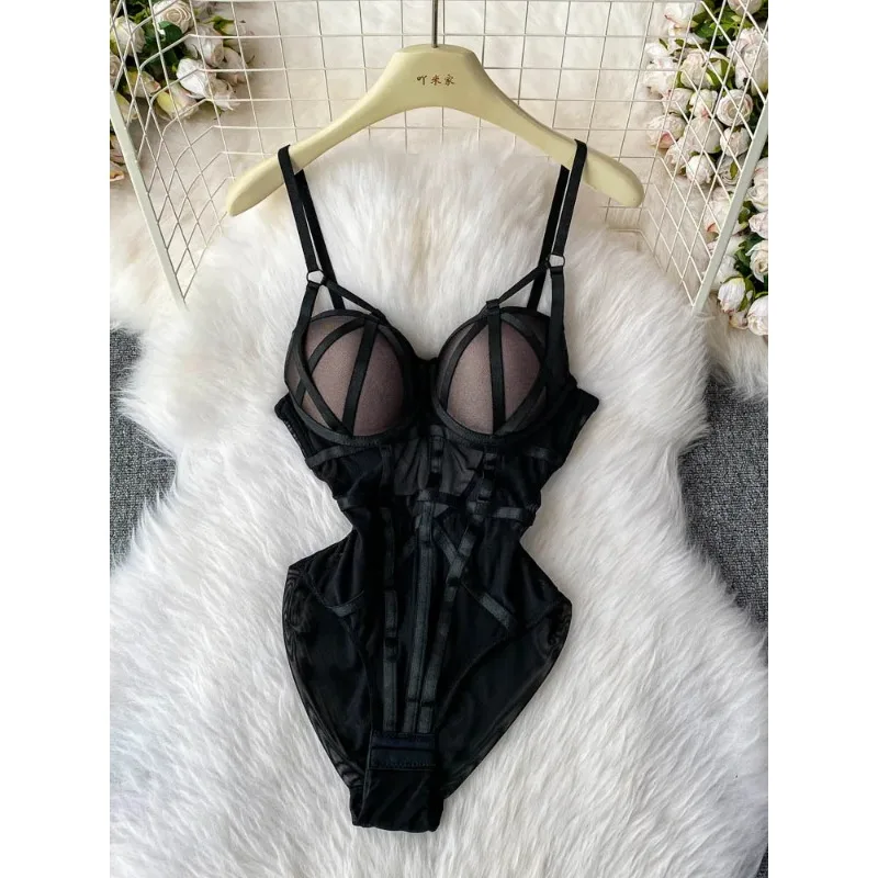 

Sexy Push Up Pads Bodysuit Women Sheer Mesh Lingerie Halter Euro American Style Summer Body Shaper Hot Sale CA Shipping