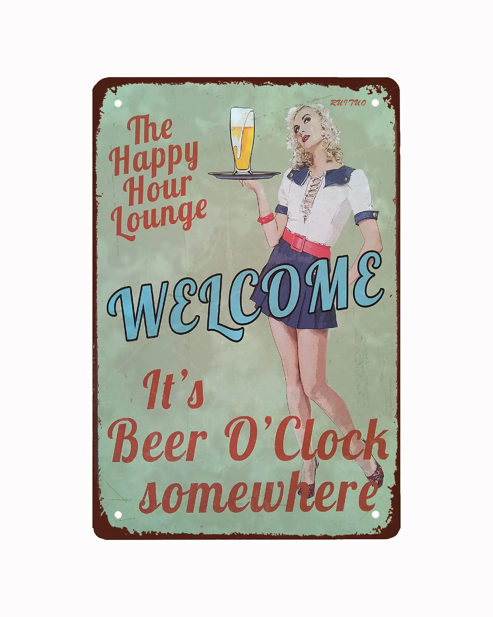 

RUITUO Barmaid Welcome Sign,Vintage Metal Tin Sign Retro Poster Design for Cafes Bar Pub Beer Club Wall Home Decor 12x8 Inch