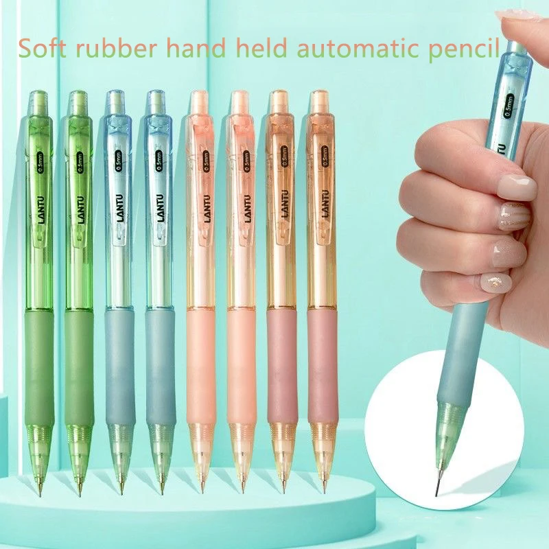 

0.5/0.7Mm Mechanical Pencils Plastic Green Blue Pink with Soft Rubber Cover Transparent Pen Holder Automatic Pencil