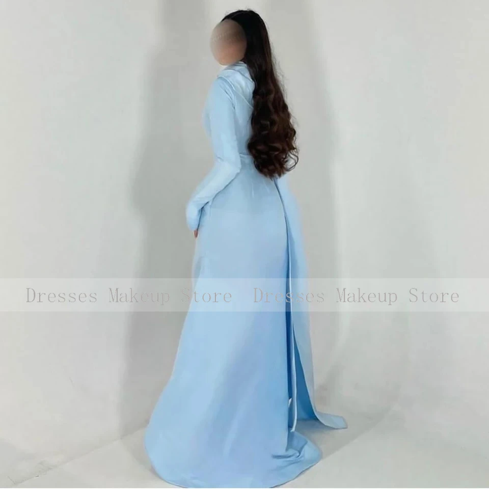 Modest Evening Dresses Long Sleeves O Neck Baby Blue Maxi Evening Gowns for Women 2024 Mermaid/Trumpet Wedding Evening Dress